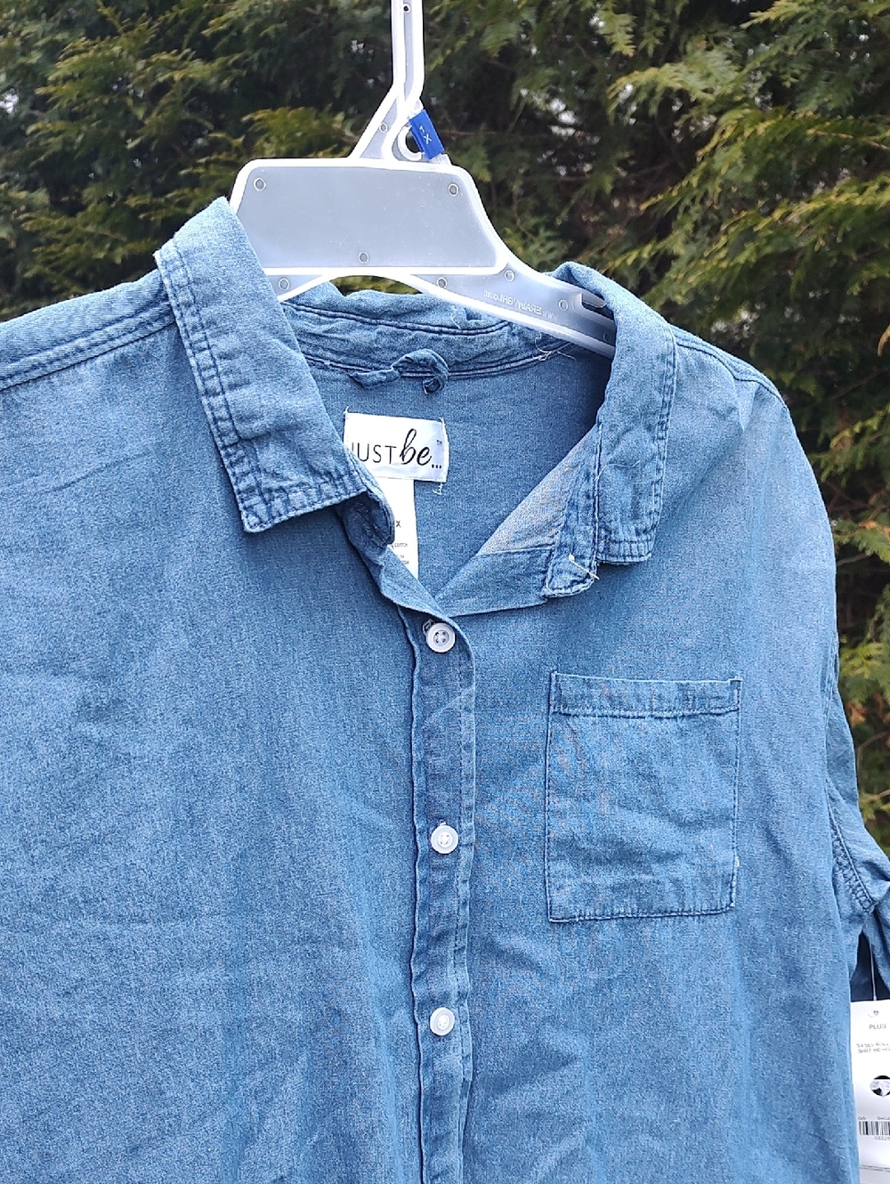Just be Light Blue Denim Casual Button-Down Cotton Shirt  Size 1X New